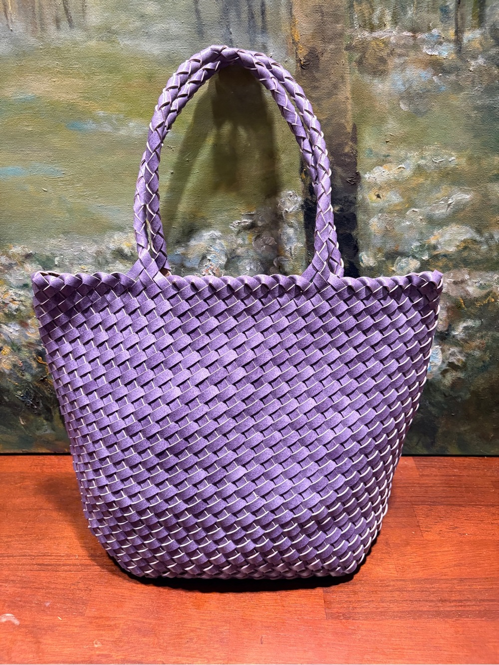 Handwoven Purple Tote Bag with Braided Handles
